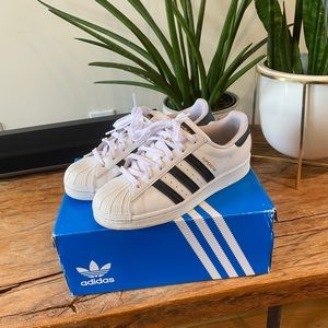 White and Black Adidas Superstar Sneakers